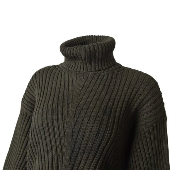 NWT Zara Ribbed Knit Cropped Sweater Turtleneck Khaki Green Size Small - Picture 7 of 16